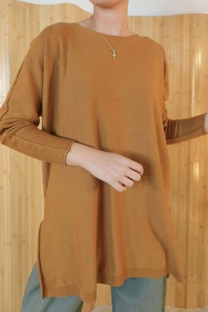 Winnie Ribby Stretch Longline Fine Knit Camel